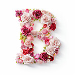 Colorful alphabet capital letter B made with flowers. Spring summer flower font.