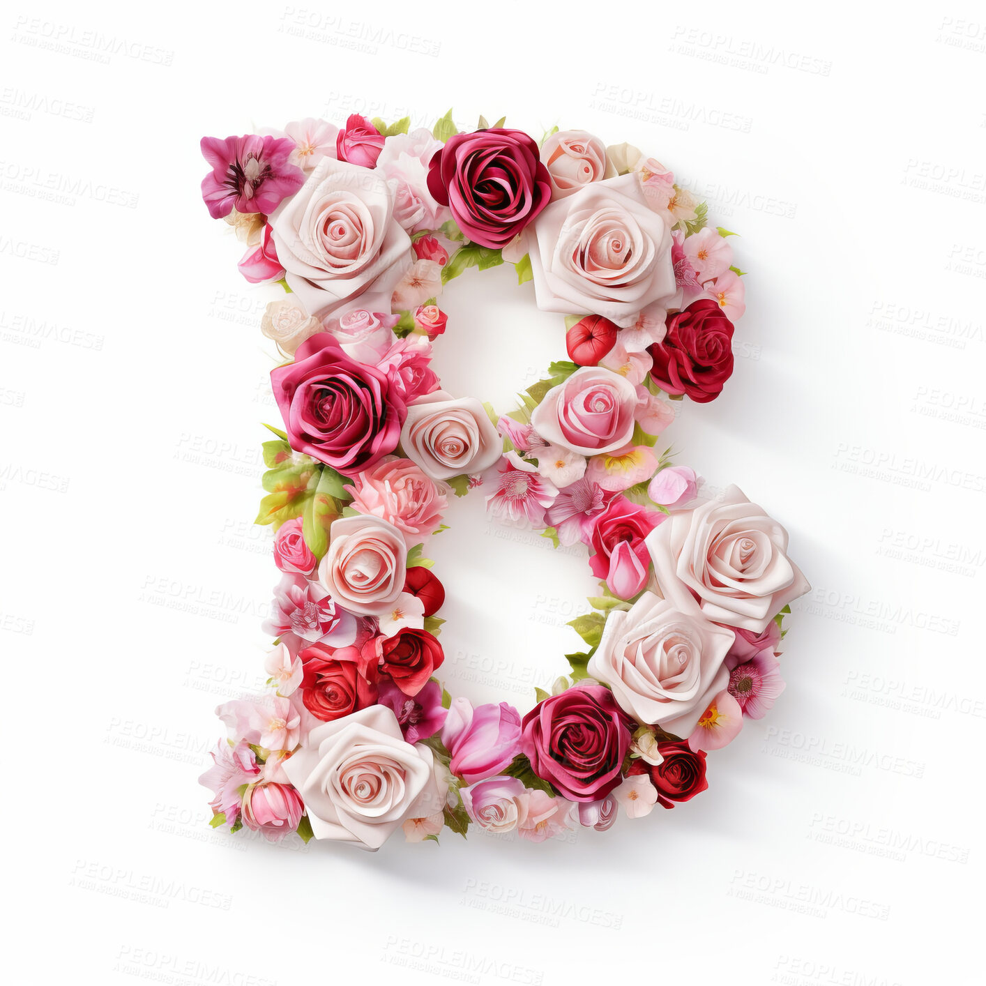 Buy stock photo Colorful alphabet capital letter B made with flowers. Spring summer flower font.