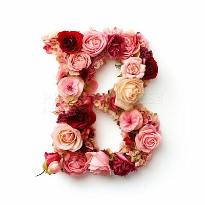 Colorful alphabet capital letter B made with flowers. Spring summer flower font.