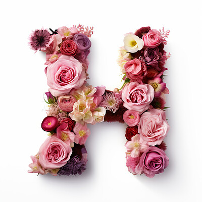 Colorful alphabet capital letter H made with flowers. Spring summer flower font.