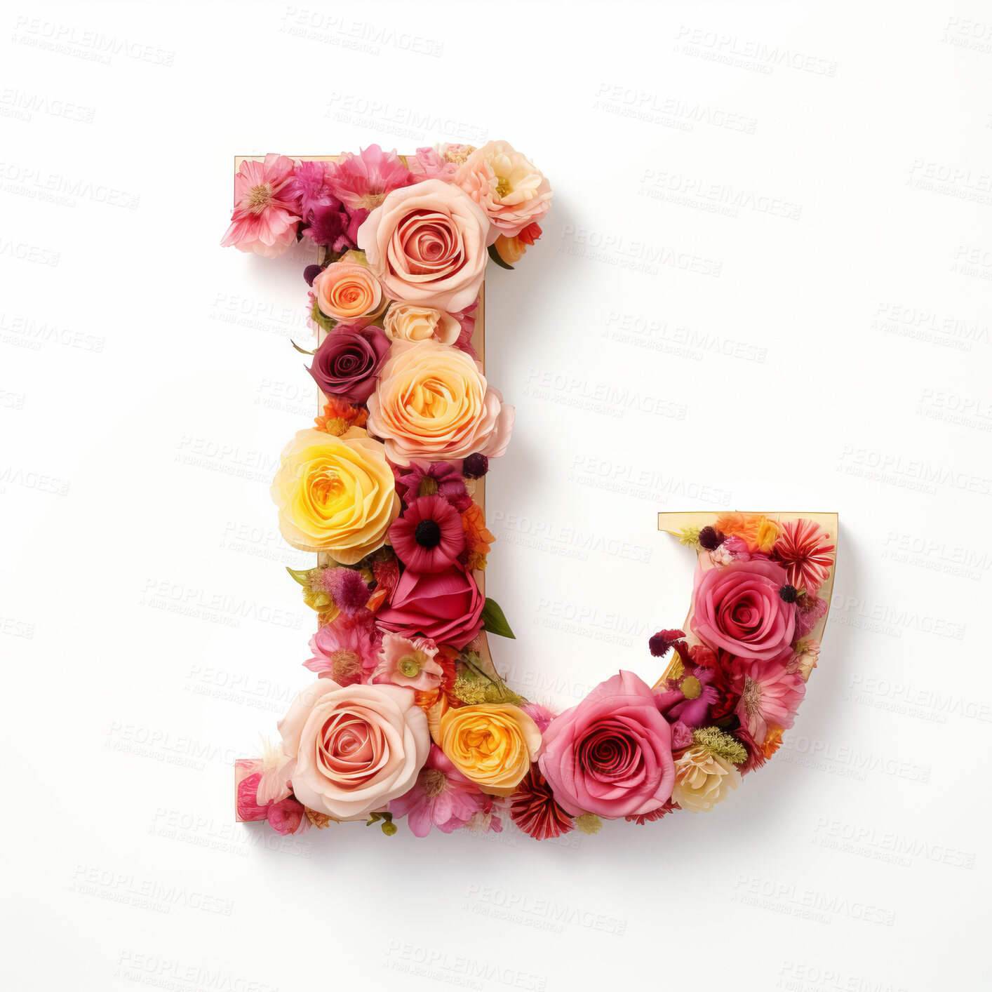 Buy stock photo Colorful alphabet capital letter L made with flowers. Spring summer flower font.