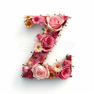 Colorful alphabet capital letter Z made with flowers. Spring summer flower font.