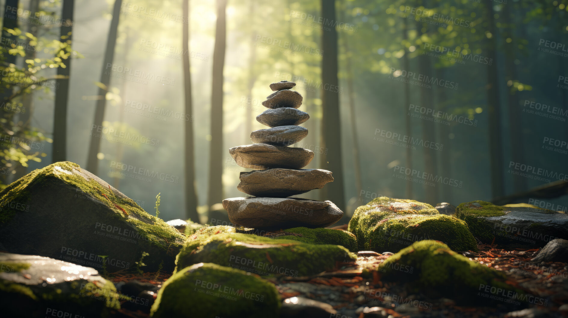 Buy stock photo Stacked zen stones meditation and concentration. Wallpaper background with copy-space.