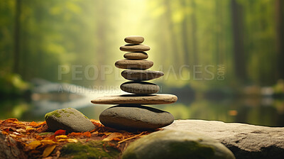 Stacked zen stones meditation and concentration. Wallpaper background with copy-space.