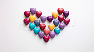 Buy stock photo Heartshaped candy in shape of heart on white copyspace background