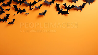 Halloween party greeting card mockup with bats on orange copyspace background