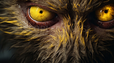 Closeup of yellow monster eyes. Halloween beast fantasy creature concept