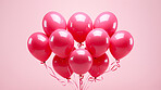 White background with pink heart ballons and copy space. Wedding invitation, Valentines Day party.