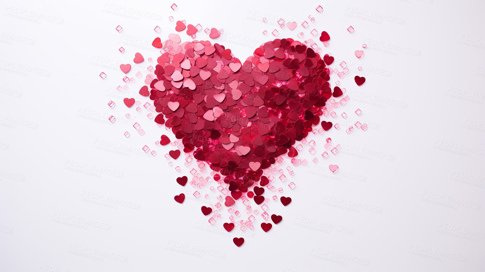 Buy stock photo Glitter confetti heart on white copyspace background. Love, anniversary, relationship concept