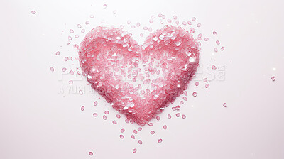 Glitter confetti heart on white copyspace background. Love, anniversary, relationship concept