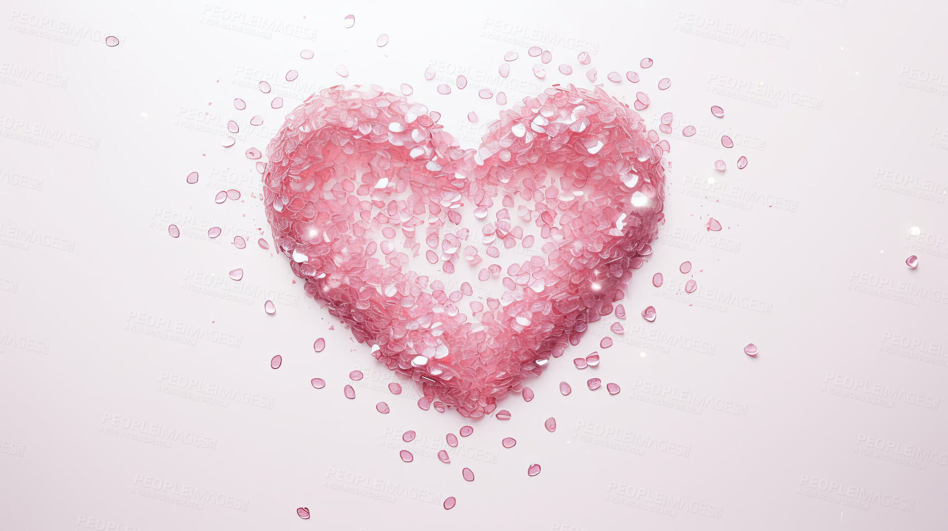 Buy stock photo Glitter confetti heart on white copyspace background. Love, anniversary, relationship concept