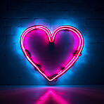 Neon heart sign on dark copyspace background. Love, anniversary, Valentines concept