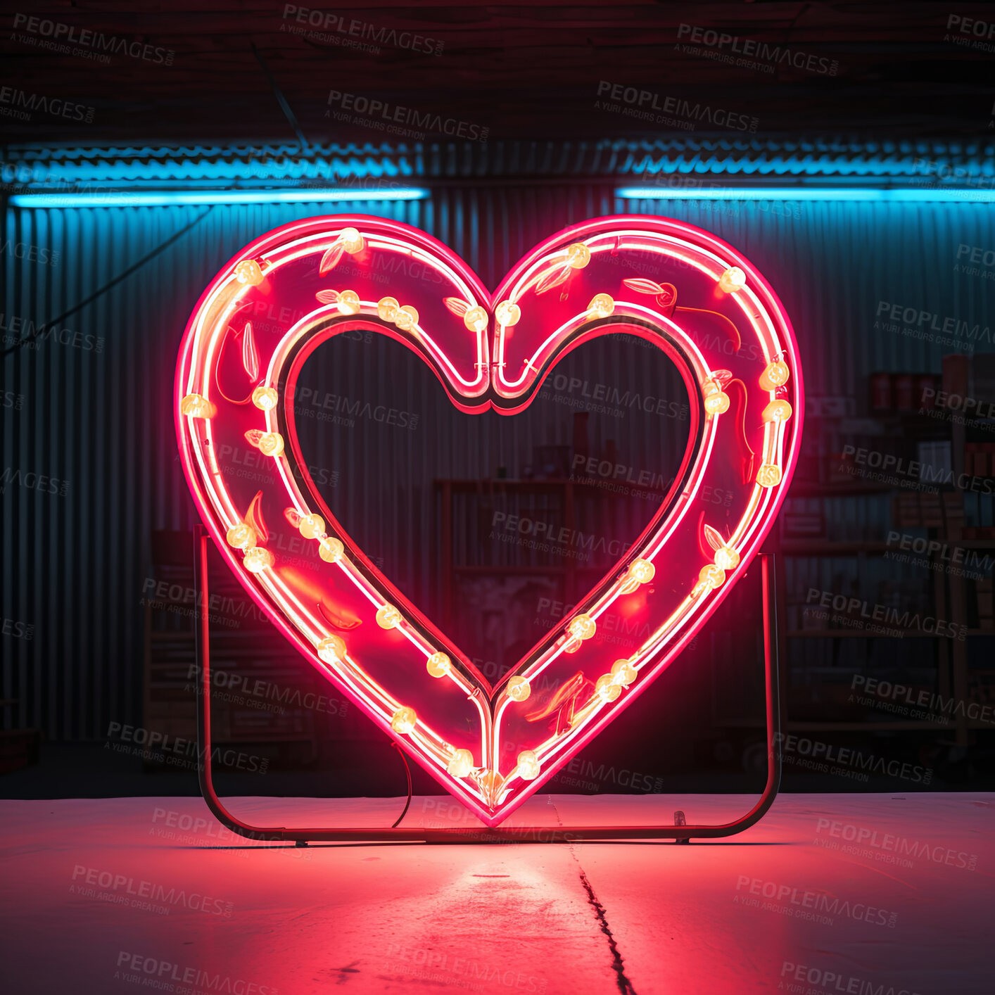 Buy stock photo Neon heart sign on dark copyspace background. Love, anniversary, Valentines concept