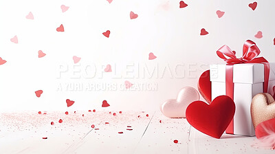 Gift boxes with hearts on white copyspace background. Birthday, Valentines or anniversary present