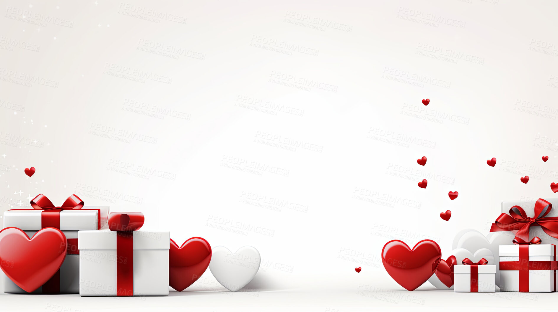 Buy stock photo Gift boxes with hearts on white copyspace background. Birthday, Valentines or anniversary present