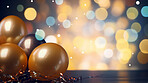 New Year celebration Festive background with falling confetti, balloons and bokeh lights.