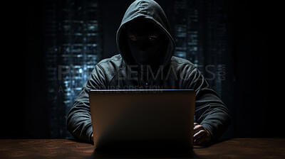 Anonymous hacker stealing data in server room.Online security, data protection, cyber crime concept.
