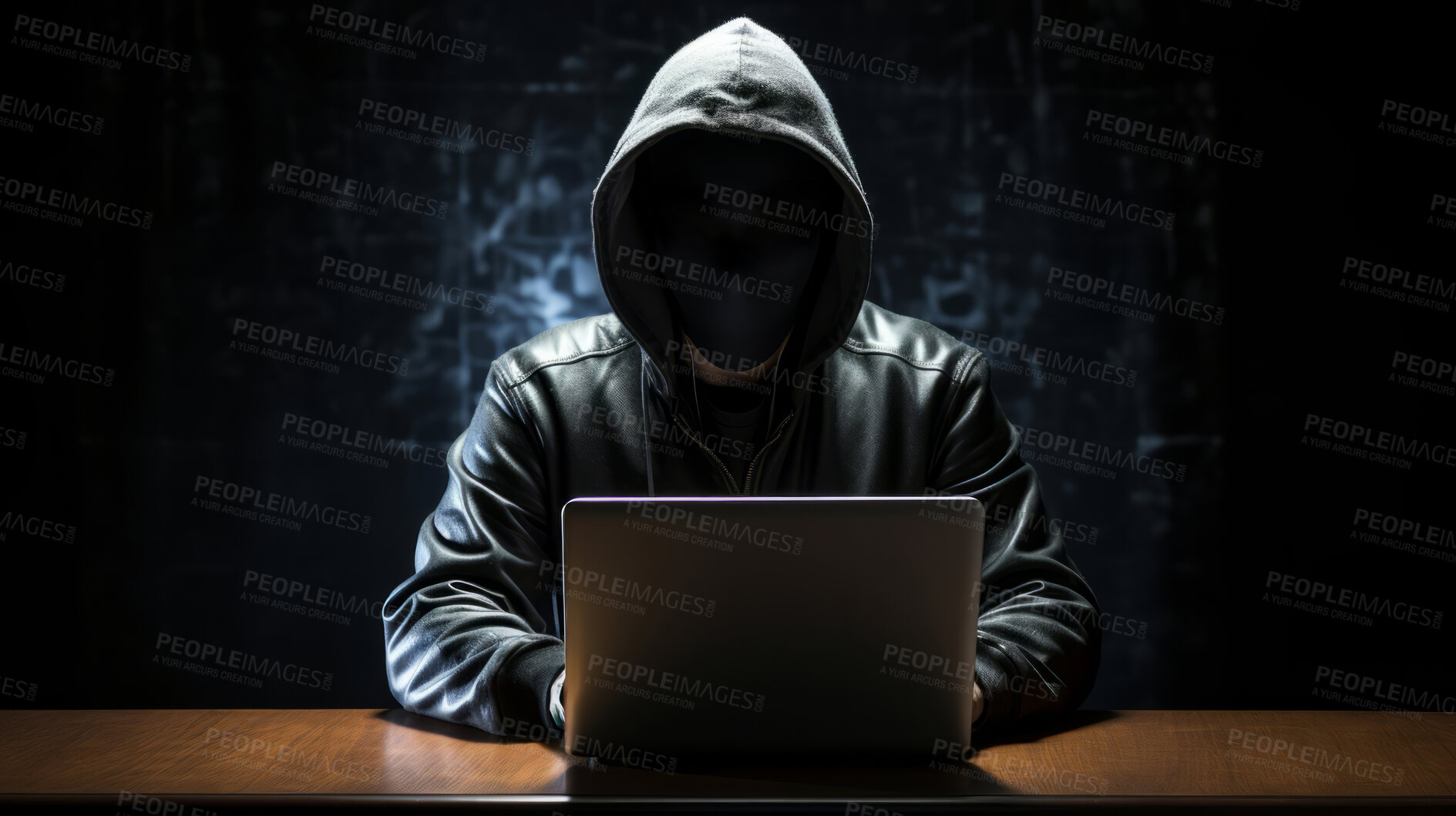 Buy stock photo Anonymous hacker stealing data in server room.Online security, data protection, cyber crime concept.