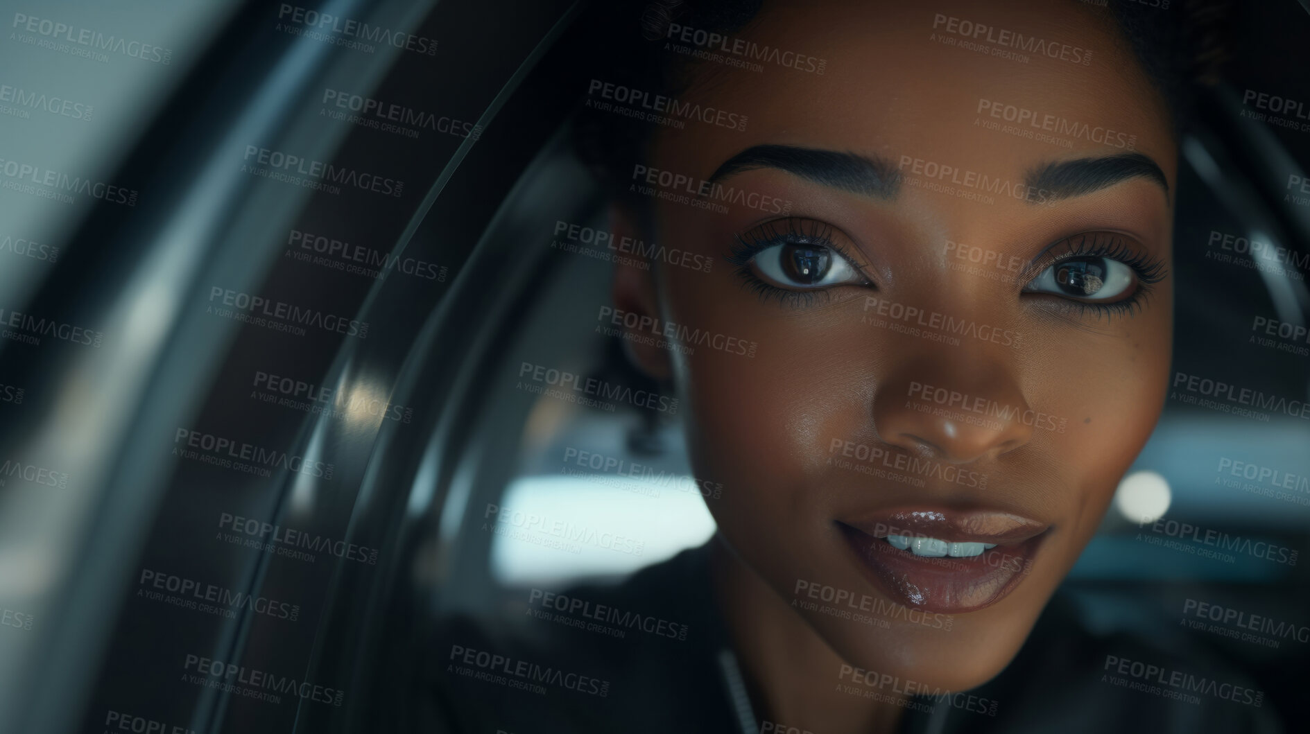 Buy stock photo Woman looking through window while traveling. Easy transportation concept