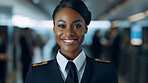 Travel female cabin crew with welcoming smile. Captain, stewardess, flight attendant concept