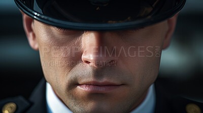 Buy stock photo Closeup of man with military hat. Confident, service trained concept