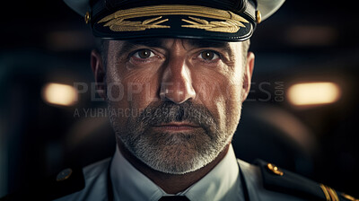 Buy stock photo Closeup of senior man with military hat. Confident, service trained concept