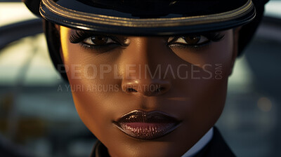 Closeup of female with military hat. Confident, service trained concept