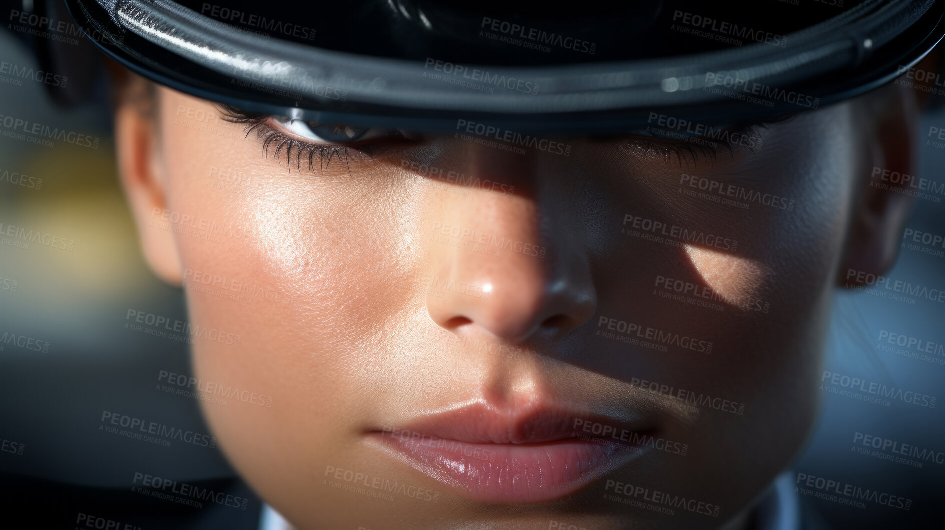 Buy stock photo Closeup of female with military hat. Confident, service trained concept