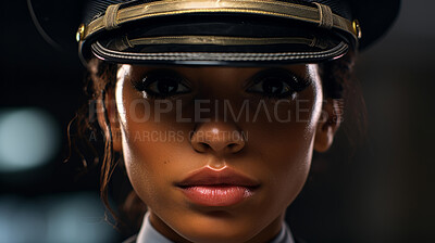 Buy stock photo Closeup of female with military hat. Confident, service trained concept