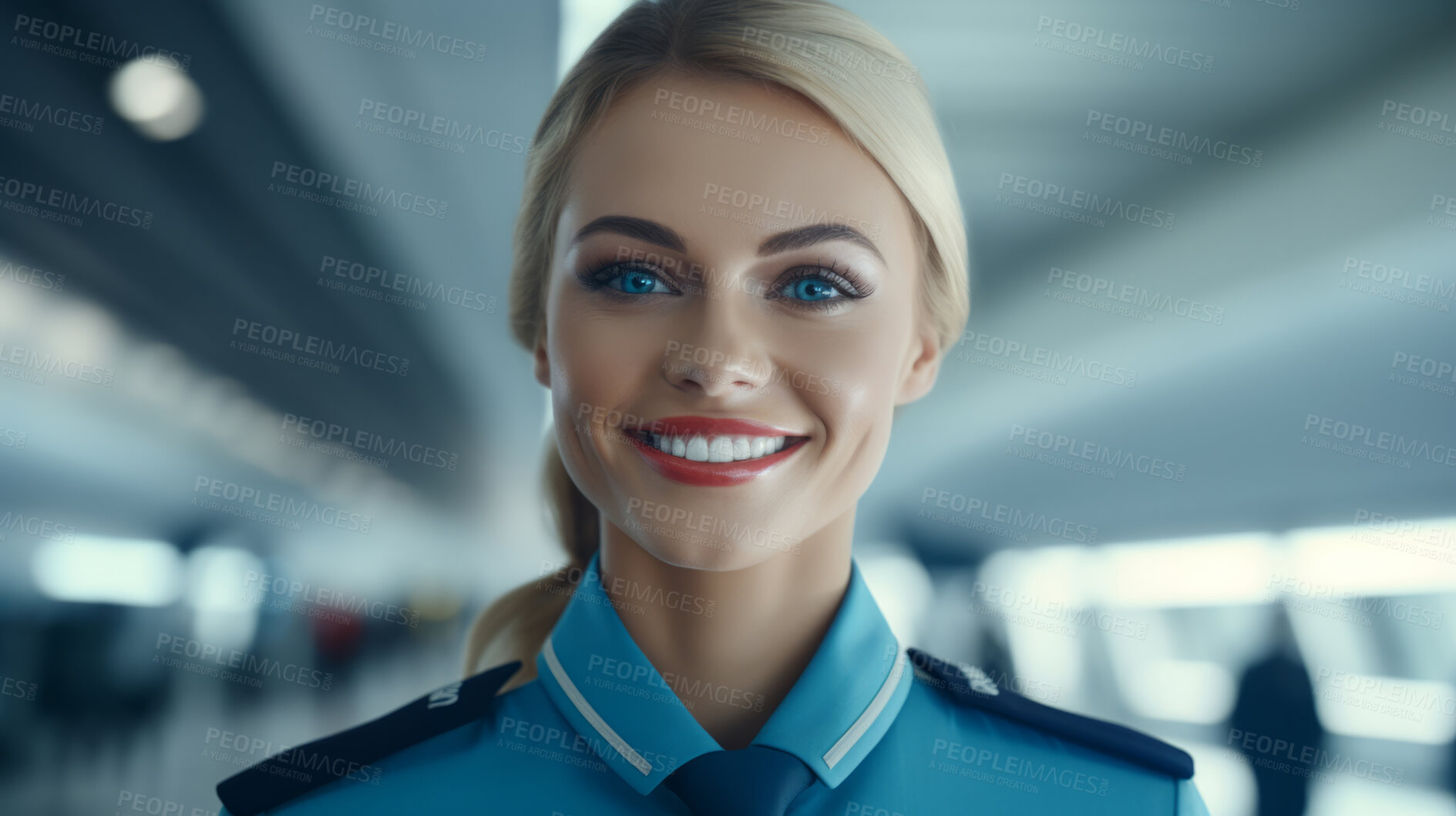 Buy stock photo Smiling female airplane pilot ready for takeoff. Confident safe travel concept