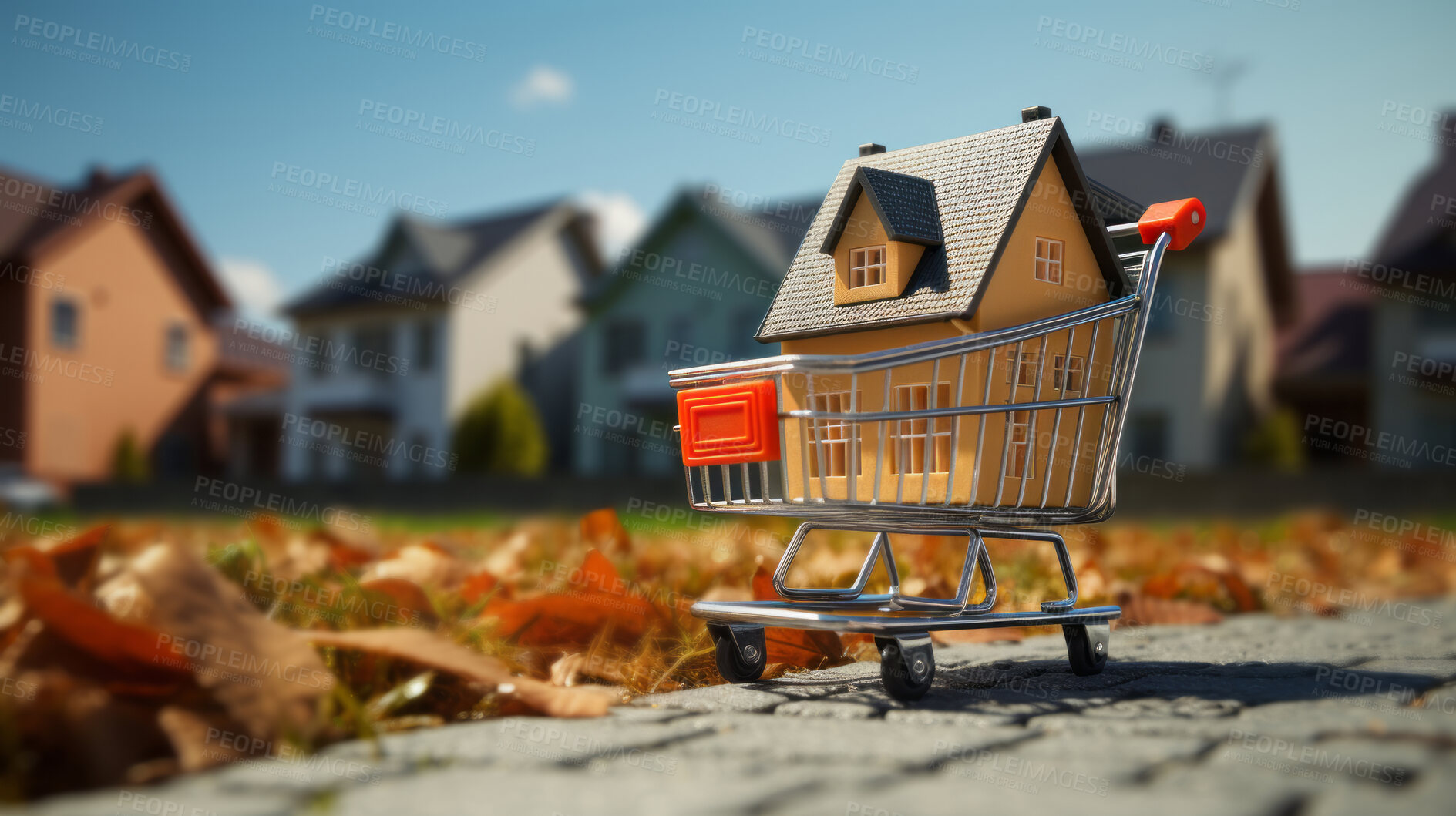Buy stock photo Shopping cart for house and property online. Real estate investments.