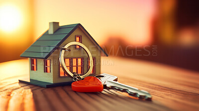 House property model and key. Real estate investments for ownership.