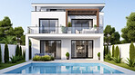 Modern luxury home exterior model.Real estate investments asset for home ownership.