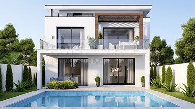 Modern luxury home exterior model.Real estate investments asset for home ownership.