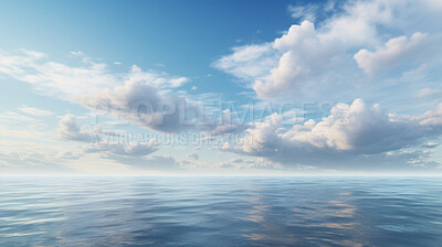 Blue sea or ocean water surface. Calm wave, fresh mineral with sunny and cloudy sky