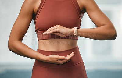 Buy stock photo Fitness, woman and hands in tai chi training, spiritual exercise or yoga for healthy mind and body at the gym. Female holding ball of energy in practice for healing, chakra or balance for wellness