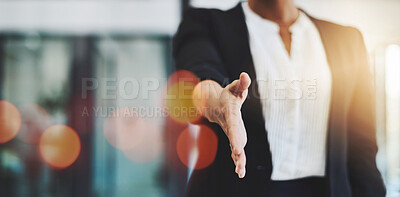 Buy stock photo Handshake, offer and business person or lawyer for introduction, welcome and legal deal, success or meeting. Advisor or attorney shaking hands for partnership, thank you or agreement on banner mockup