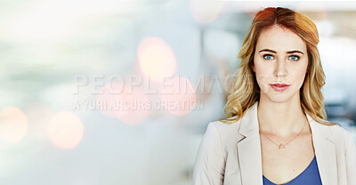 Buy stock photo Serious, business woman and portrait in office mockup for accounting, financial advisor or professional employee in Australia. Confident, accountant or economy expert and entrepreneur in company