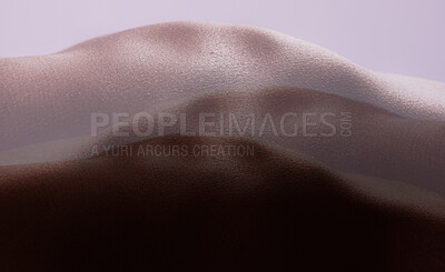 Buy stock photo Skincare, texture and body in studio on double exposure for closeup, beauty and dermatology. Creative aesthetic, silhouette and person on purple background for wellness, art deco and cosmetics