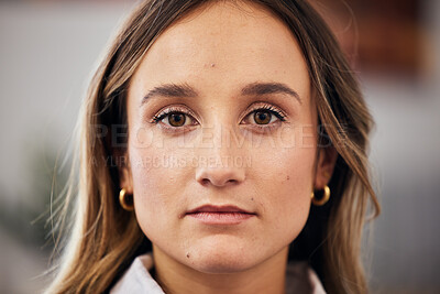 Buy stock photo Serious face, business woman and portrait in startup company, office and workplace. Designer, creative professional and confident female entrepreneur, worker and employee in Australia for career.