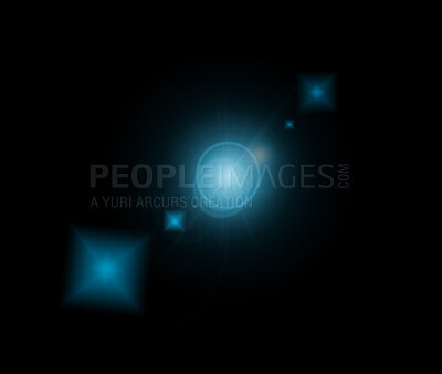 Buy stock photo Blue design, hologram and neon on black background for sparkle, glitter and abstract overlay. Magic, creative mockup and isolated star for vector illustration, art wallpaper and glowing pattern