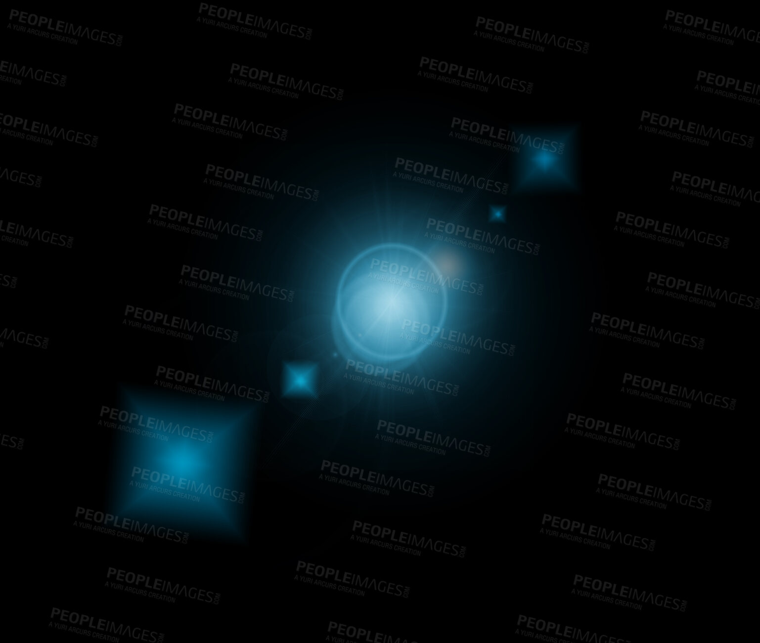 Buy stock photo Blue design, hologram and neon on black background for sparkle, glitter and abstract overlay. Magic, creative mockup and isolated star for vector illustration, art wallpaper and glowing pattern