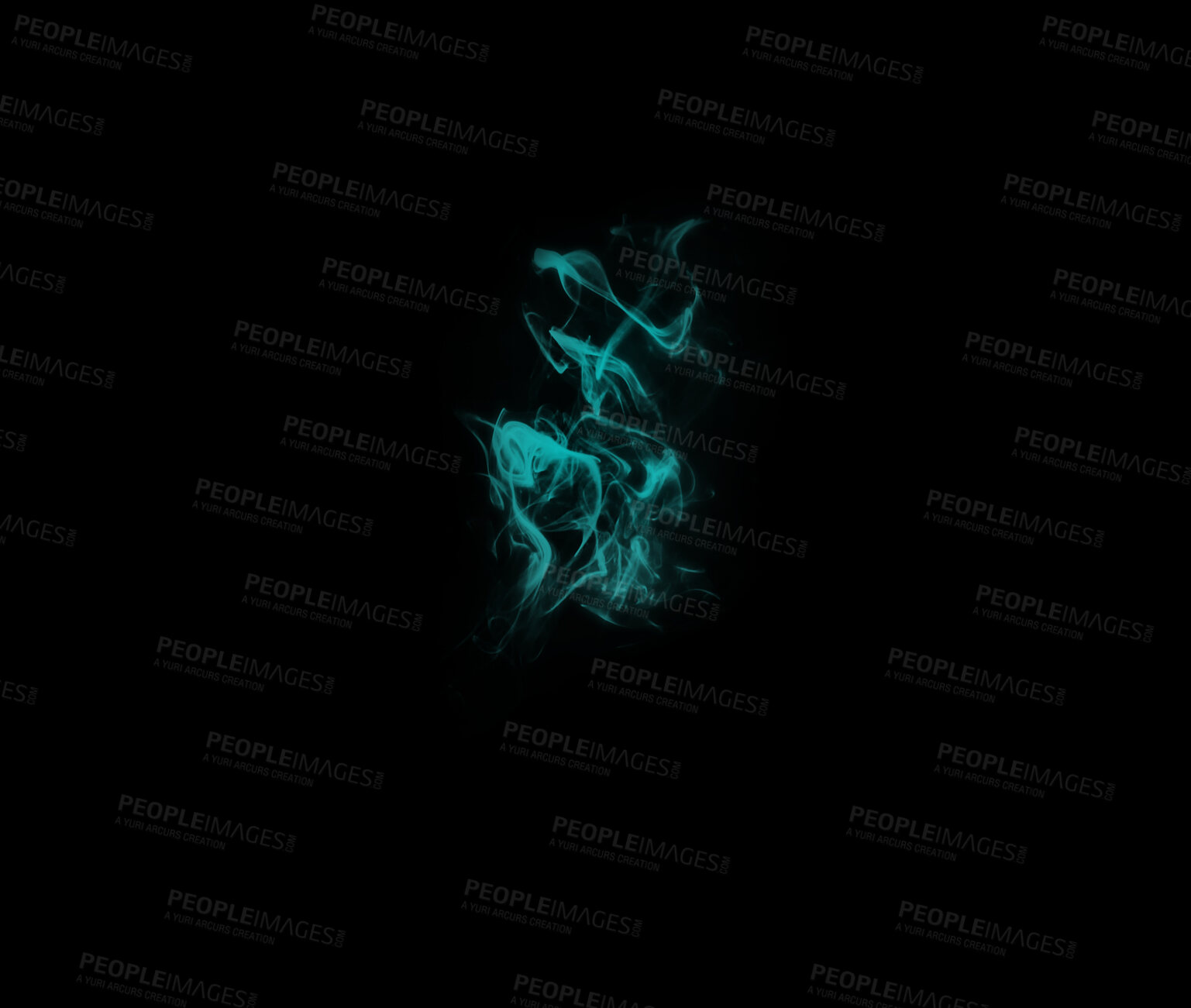 Buy stock photo Blue smoke, studio and cloud with fog, gas and creative art with black background and magic effect. Steam, mystical swirl and colourful mist and shake with air, aura and abstract creativity 