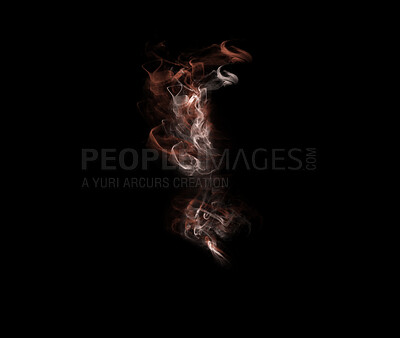 Buy stock photo Color flame, black background and smoke, fire and incense with mockup space and art. Creative abstract, light and mist with special effect, burning and dark in a studio, glow and texture with spark