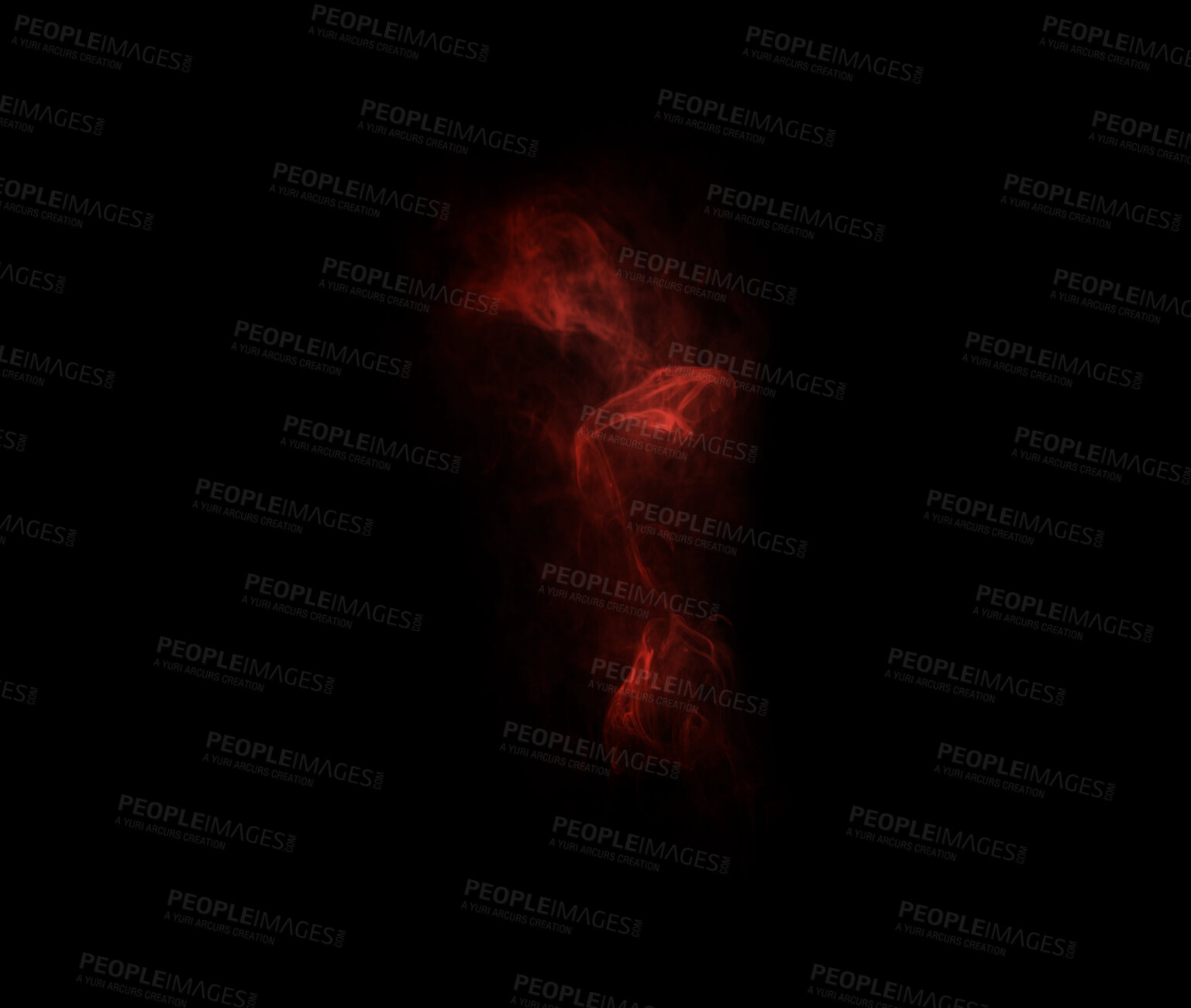 Buy stock photo Red flame, black background and smoke, fire and incense with mockup space and art. Creative abstract, light and mist with special effect, burning and dark in a studio, glow and texture with vapor