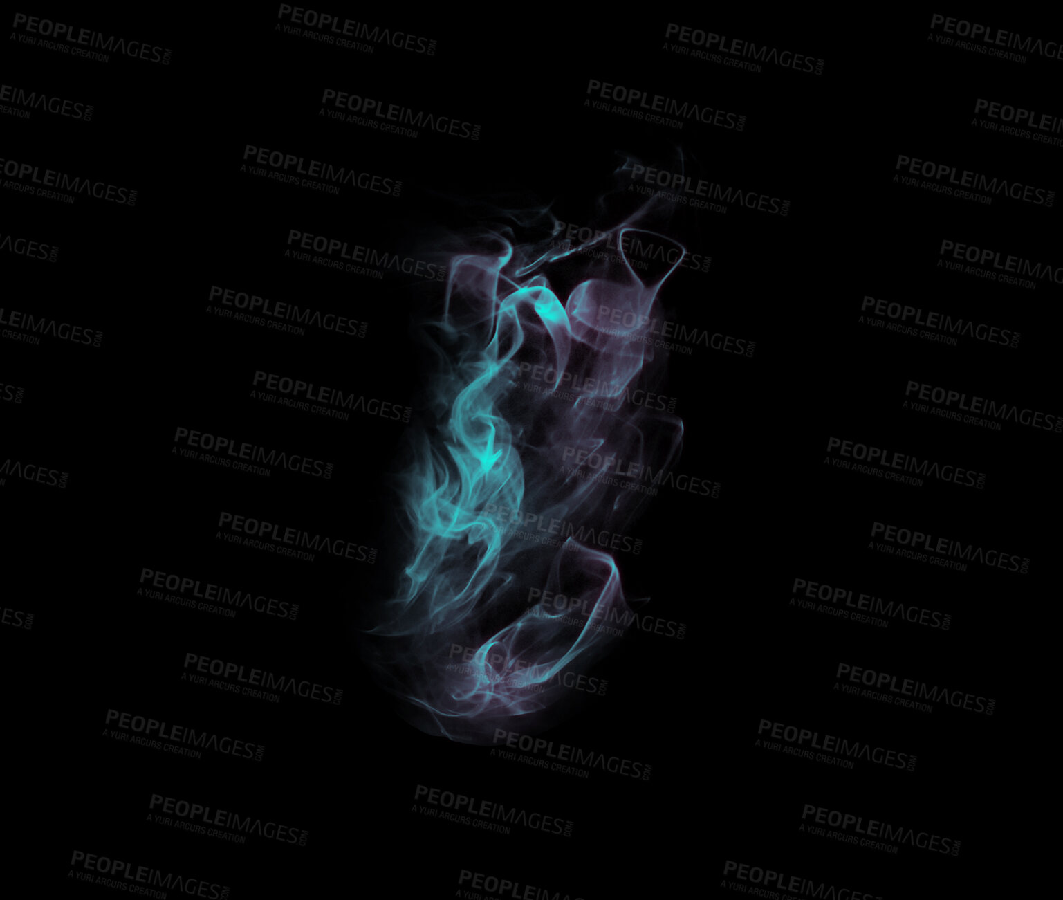 Buy stock photo Blue smoke, studio and cloud swirl with gloomy fog, gas and creative art with black background and magic effect. Steam, mystical aura and colourful mist and shake with air and abstract creativity