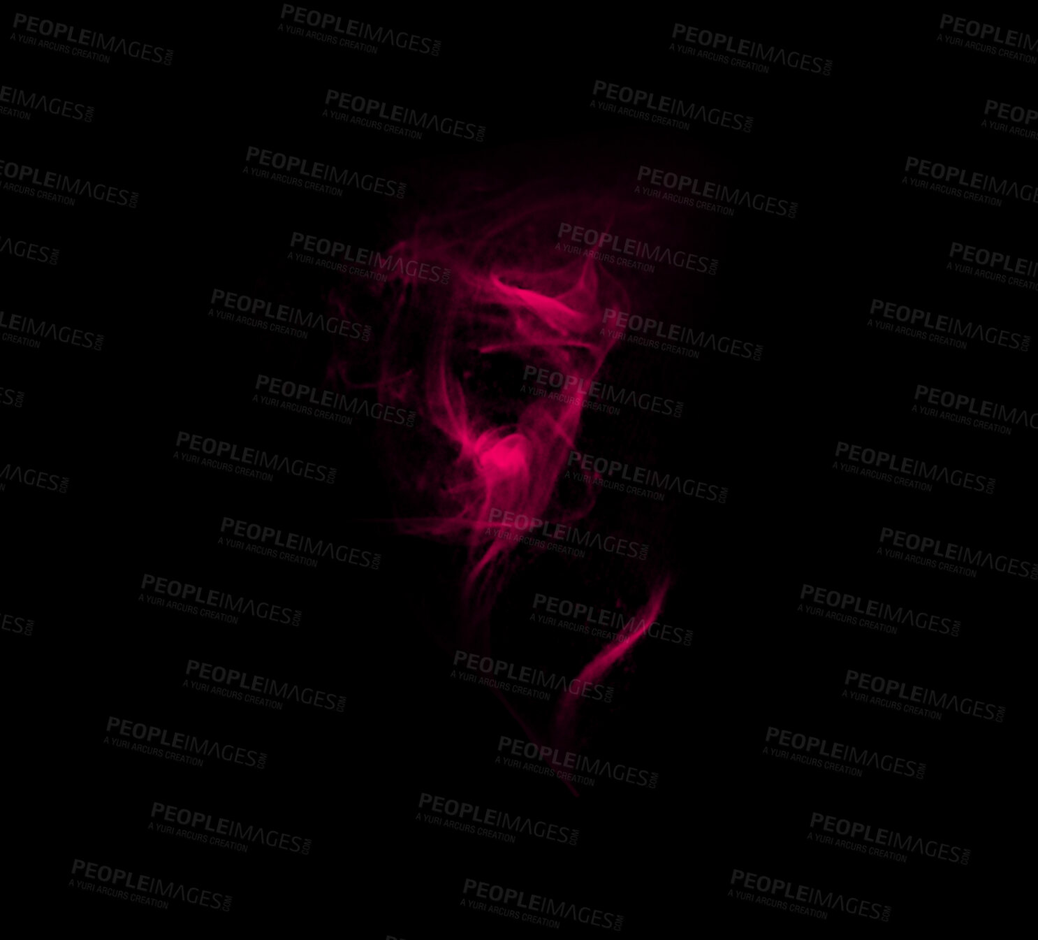 Buy stock photo Smoke, danger and red fog with vapor, incense and creative art with steam and swirl in studio. Colorful, neon puff and black background isolated with effect, cloud and magic mist of aura in the air