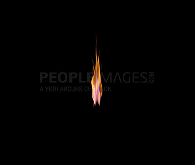 Buy stock photo Flame, heat and light on black background with color, texture and mockup pattern of burning energy. Fire, fuel and flare isolated on dark wallpaper design, explosion of bonfire or thermal power space