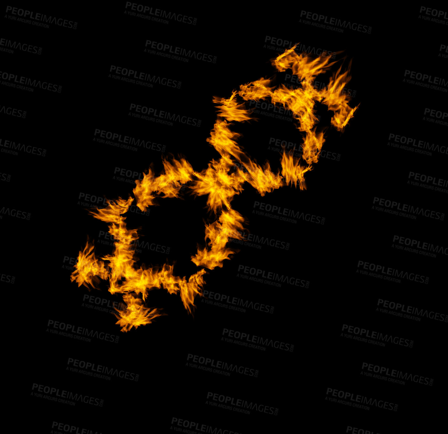 Buy stock photo Fire ring, burn and smoke with orange flame on black background, inferno and power with mockup space. Heat, ignite and sparks in a studio, energy and natural element with flammable circle and glow