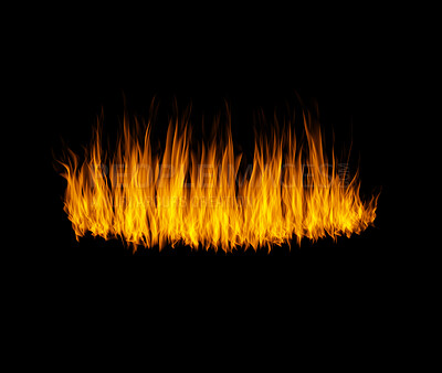 Orange flame, heat and light on black background with texture, pattern and  burning energy. Fire line, fuel and flare isolated on dark wallpaper  design, explosion at bonfire, thermal power or inferno.